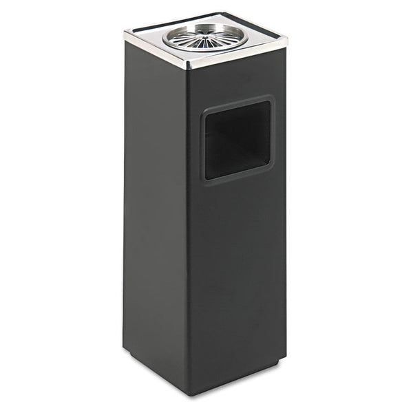 Safco® Square Ash 'N' Trash Sandless Urn, 3 gal, Stainless Steel, Black (SAF9696BL)