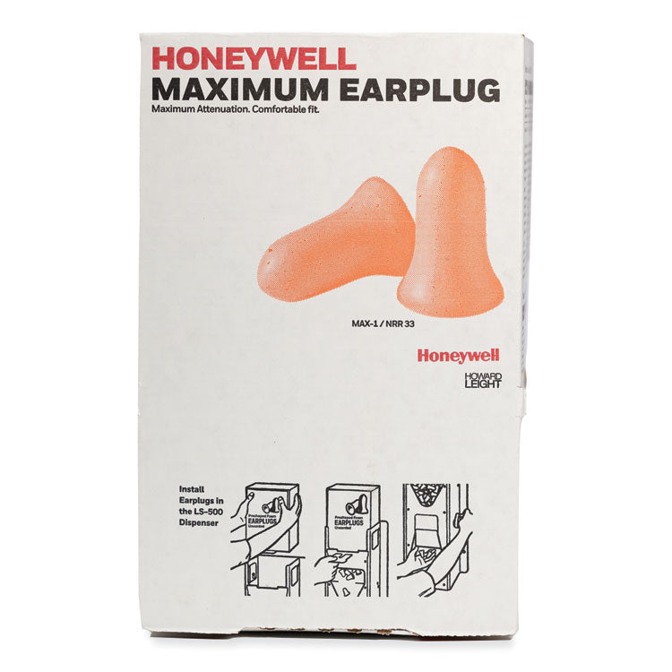 Howard Leight® by Honeywell MAXIMUM Single-Use Earplugs, Cordless, 33NRR, Coral, 200 Pairs (HOWMAX1) Box of 200