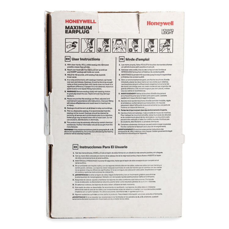 Howard Leight® by Honeywell MAXIMUM Single-Use Earplugs, Cordless, 33NRR, Coral, 200 Pairs (HOWMAX1) Box of 200