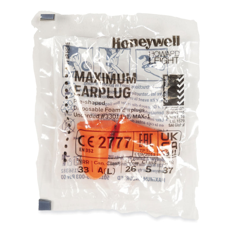 Howard Leight MAXIMUM Single-Use Earplugs, Cordless, 33NRR, Coral, 200 Pairs (HOWMXM1) Box of 200