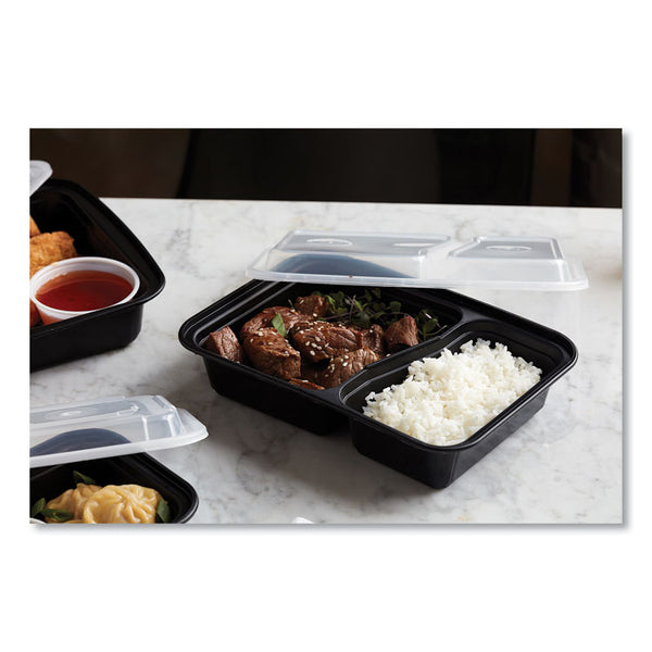 Pactiv Evergreen Newspring VERSAtainer Microwavable Containers, Rectangular, 2-Compartment, 30 oz, 6 x 8.5 x 2.5, Black/Clear, Plastic, 150/CT (PCTNC8288B) Case of 150