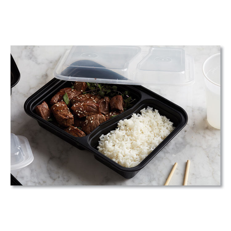 Pactiv Evergreen Newspring VERSAtainer Microwavable Containers, Rectangular, 2-Compartment, 30 oz, 6 x 8.5 x 2.5, Black/Clear, Plastic, 150/CT (PCTNC8288B) Case of 150