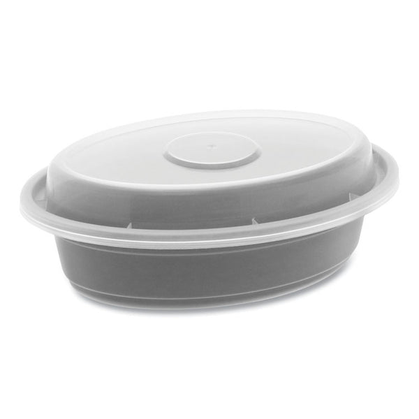 Pactiv Evergreen Newspring VERSAtainer Microwavable Containers, Oval, 8 oz, 5.7 x 4 x 1.45, Black/Clear, Plastic, 150/Carton (PCTOC08B) Case of 150