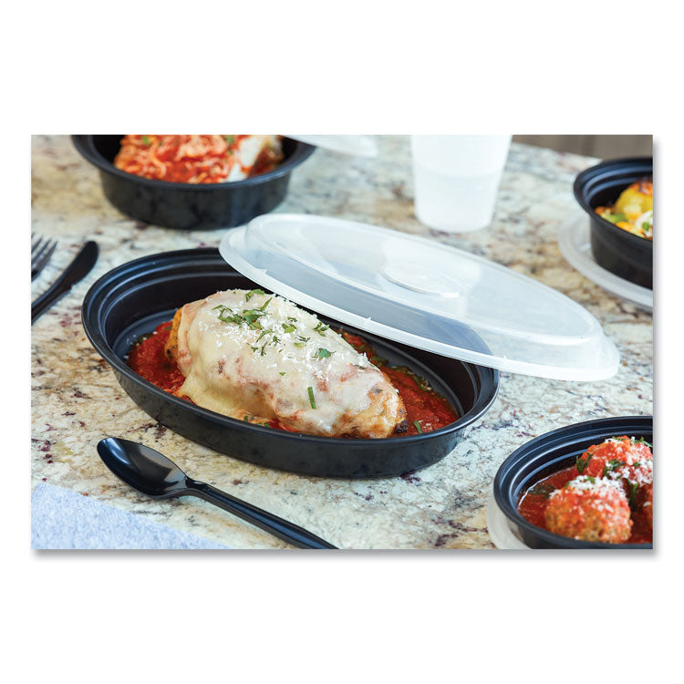 Pactiv Evergreen Newspring VERSAtainer Microwavable Containers, Oval, 24 oz, 9.1 x 6.7 x 1.45, Black/Clear, Plastic, 150/Carton (PCTOC24B) Case of 150