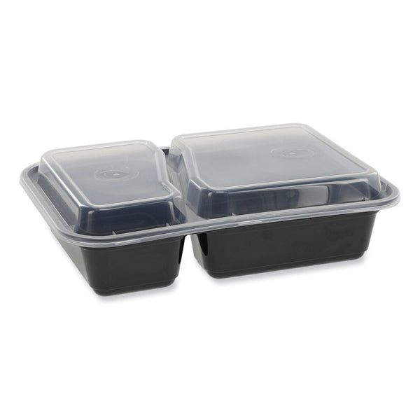 Pactiv Evergreen Newspring VERSAtainer Microwavable Containers, Rectangular, 2-Compartment, 30 oz, 6 x 8.5 x 2.5, Black/Clear, Plastic, 150/CT (PCTNC8288B) Case of 150