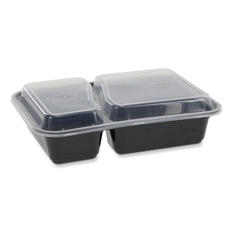 Pactiv Evergreen Newspring VERSAtainer Microwavable Containers, Rectangular, 2-Compartment, 30 oz, 6 x 8.5 x 2.5, Black/Clear, Plastic, 150/CT (PCTNC8288B) Case of 150