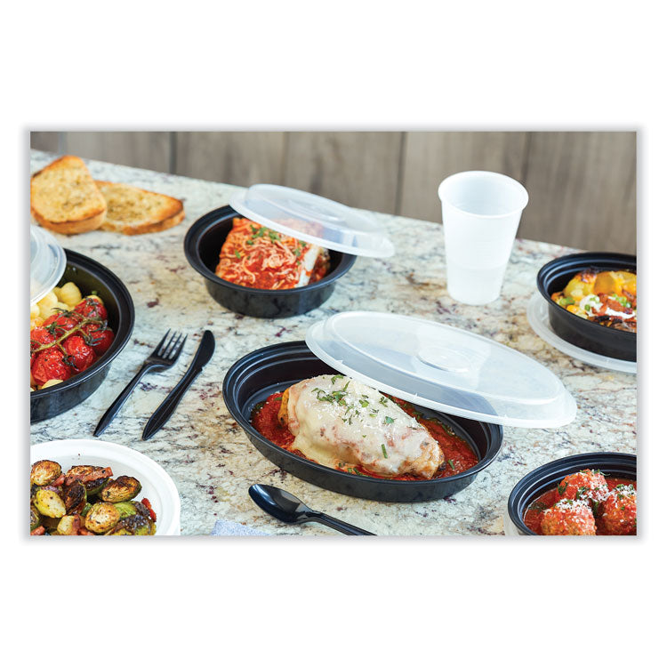 Pactiv Evergreen Newspring VERSAtainer Microwavable Containers, Oval, 24 oz, 9.1 x 6.7 x 1.45, Black/Clear, Plastic, 150/Carton (PCTOC24B) Case of 150