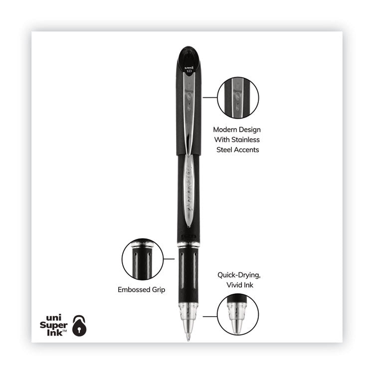 uniball® Jetstream Stick Hybrid Gel Pen, Bold 1 mm, Black Ink, Black/Silver Barrel (UBC33921) Each