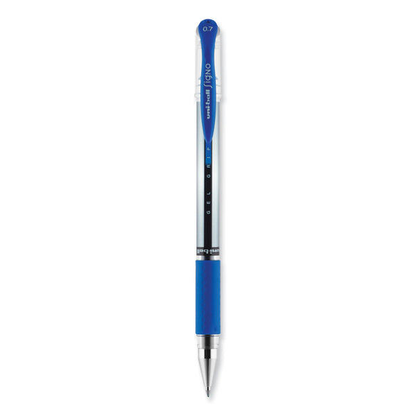 uniball® Signo GRIP Gel Pen, Stick, Medium 0.7 mm, Blue Ink, Clear/Blue/Silver Barrel, Dozen (UBC65451) 1 Dozen