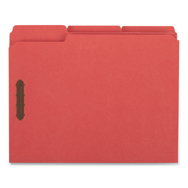 Universal® Deluxe Reinforced Top Tab Fastener Folders, 0.75" Expansion, 2 Fasteners, Letter Size, Red Exterior, 50/Box (UNV13523) Box of 50