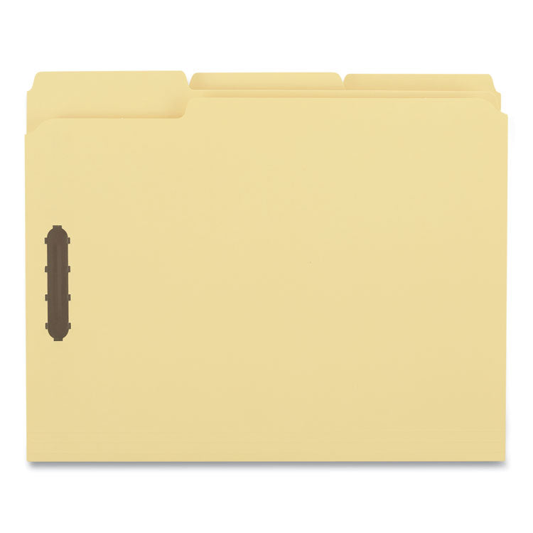 Universal® Deluxe Reinforced Top Tab Fastener Folders, 0.75" Expansion, 2 Fasteners, Letter Size, Yellow Exterior, 50/Box (UNV13524)