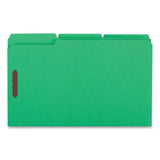 Universal® Deluxe Reinforced Top Tab Fastener Folders, 0.75" Expansion, 2 Fasteners, Legal Size, Green Exterior, 50/Box (UNV13526)