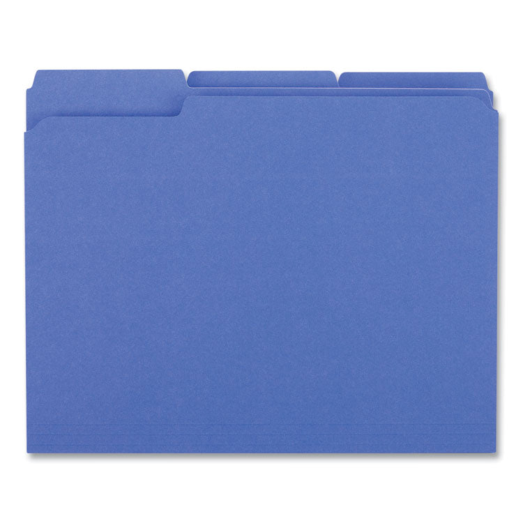 Universal® Reinforced Top-Tab File Folders, 1/3-Cut Tabs: Assorted, Letter Size, 1" Expansion, Blue, 100/Box (UNV16161) Box of 100