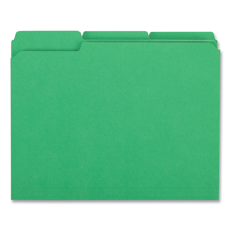 Universal® Reinforced Top-Tab File Folders, 1/3-Cut Tabs: Assorted, Letter Size, 1" Expansion, Green, 100/Box (UNV16162) Box of 100