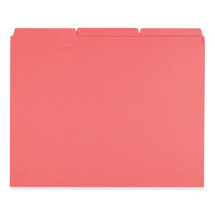 Universal® Reinforced Top-Tab File Folders, 1/3-Cut Tabs: Assorted, Letter Size, 1" Expansion, Red, 100/Box (UNV16163) Box of 100