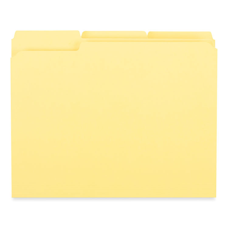 Universal® Reinforced Top-Tab File Folders, 1/3-Cut Tabs: Assorted, Letter Size, 1" Expansion, Yellow, 100/Box (UNV16164) Box of 100