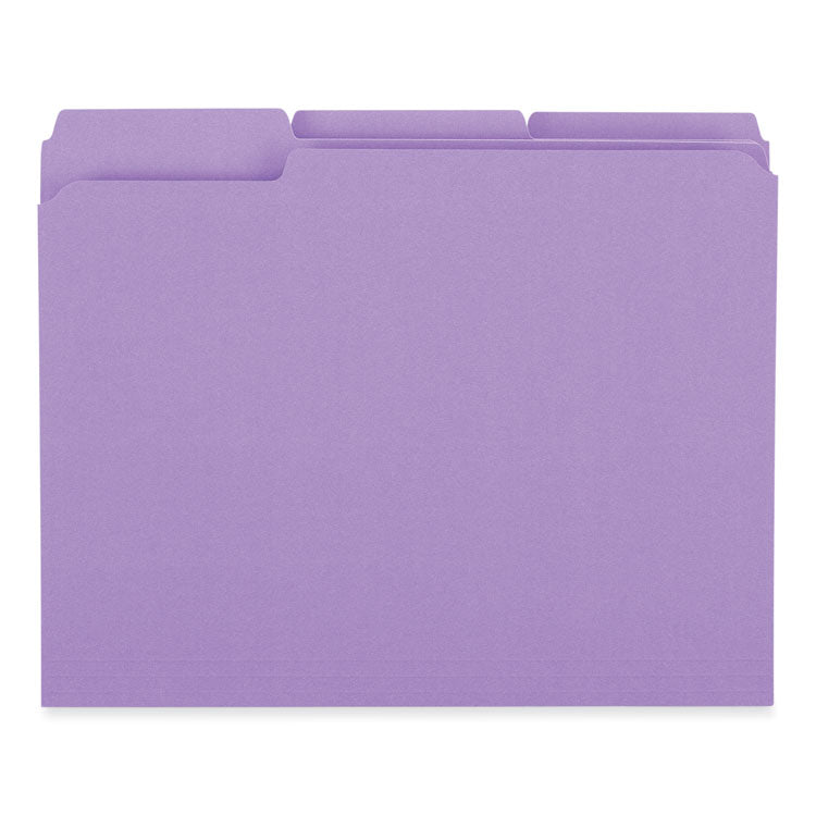 Universal® Reinforced Top-Tab File Folders, 1/3-Cut Tabs: Assorted, Letter Size, 1" Expansion, Violet, 100/Box (UNV16165) Box of 100
