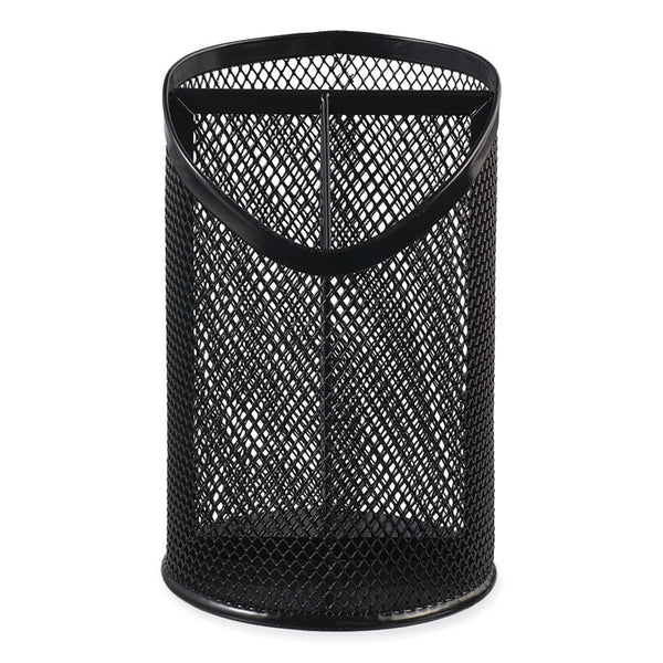 Universal® Metal Mesh 3-Compartment Pencil Cup, 4.13" Diameter x 6"h, Black (UNV20019)