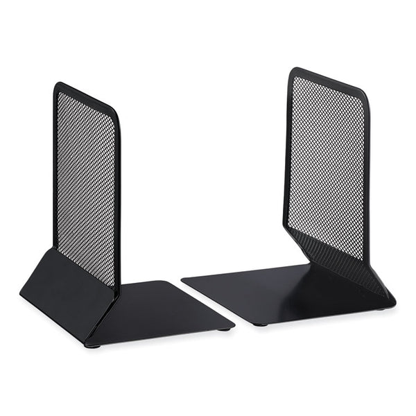 Universal® Metal Mesh Bookends, Nonskid, 5.38 x 5.38 x 6.75, Black, 1 Pair (UNV20025)