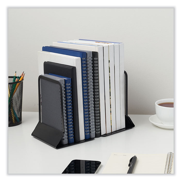 Universal® Metal Mesh Bookends, Nonskid, 5.38 x 5.38 x 6.75, Black, 1 Pair (UNV20025) 1 Pair