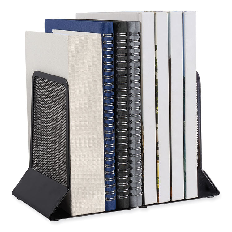 Universal® Metal Mesh Bookends, Nonskid, 5.38 x 5.38 x 6.75, Black, 1 Pair (UNV20025) 1 Pair