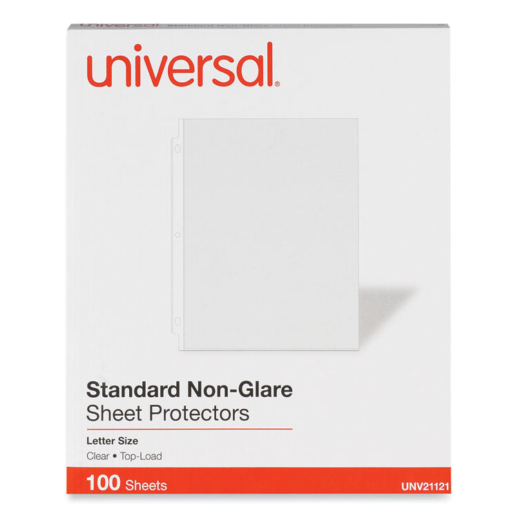 Universal® Standard Sheet Protector, Standard, 8.5 x 11, Clear, Non-Glare, 100/Box (UNV21121)