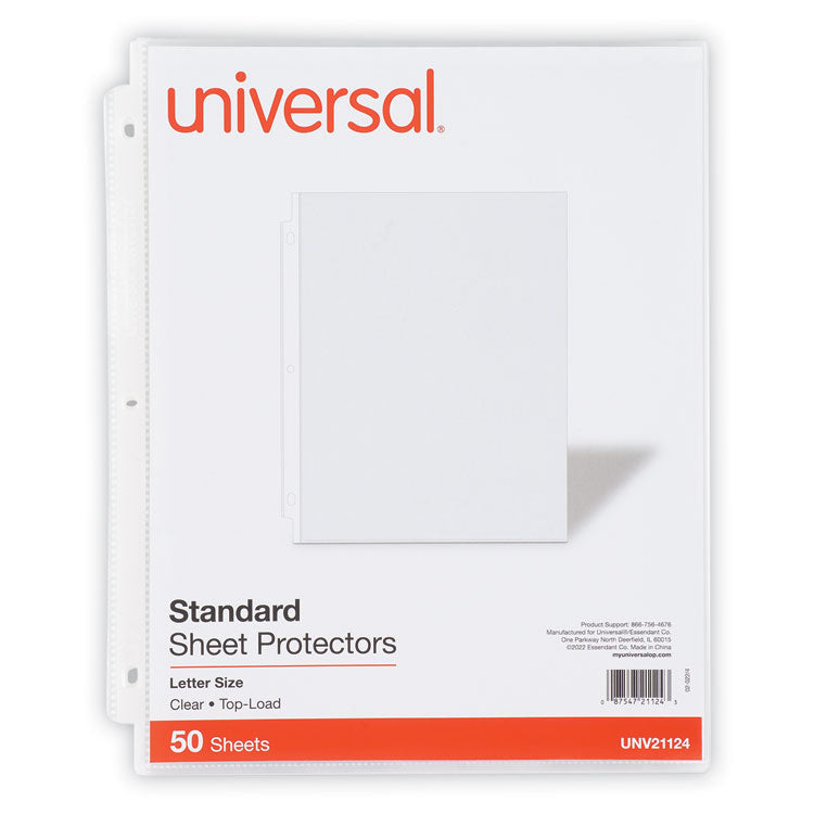 Universal® Top-Load Poly Sheet Protectors, Standard Gauge, Letter, Clear, 50/Pack (UNV21124)