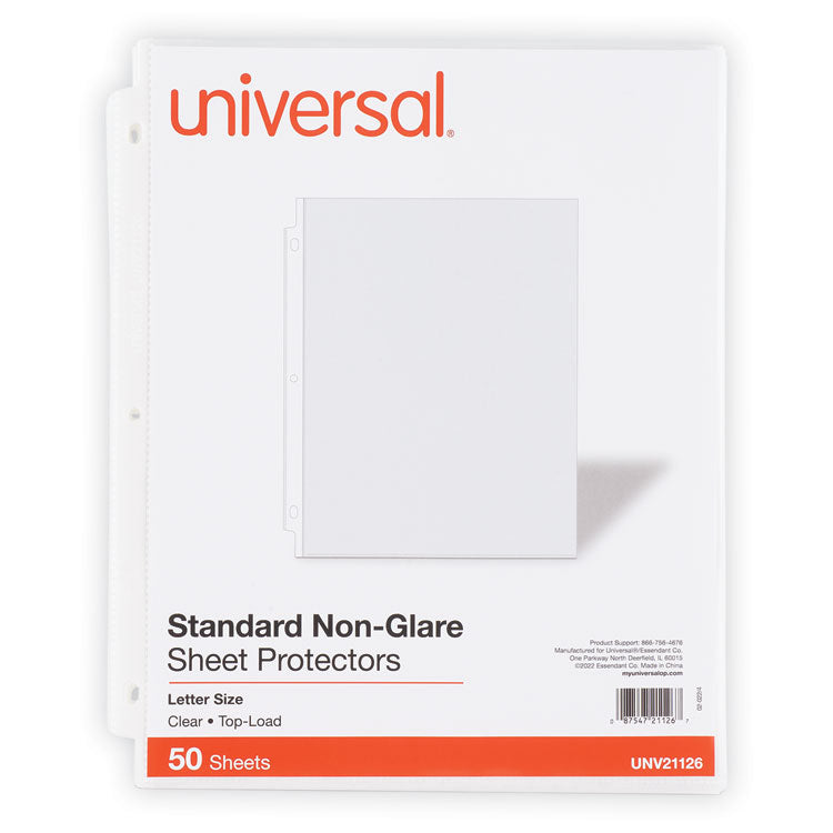 Universal® Top-Load Poly Sheet Protectors, Std Gauge, Nonglare, Clear, 50/Pack (UNV21126)