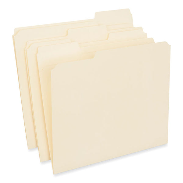 Universal® Reinforced Top Tab File Folders, 1/3-Cut Tabs: Assorted, Letter Size, 0.75" Expansion, Manila, 250/Carton (UNV18102)