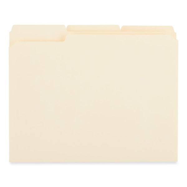 Universal® Reinforced Top Tab File Folders, 1/3-Cut Tabs: Assorted, Letter Size, 0.75" Expansion, Manila, 250/Carton (UNV18102)