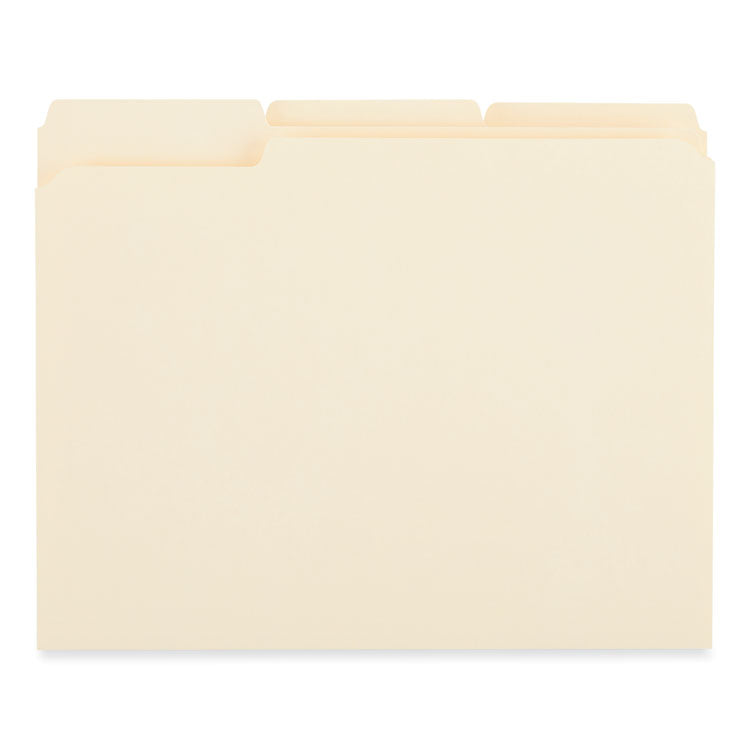 Universal® Reinforced Top Tab File Folders, 1/3-Cut Tabs: Assorted, Letter Size, 0.75" Expansion, Manila, 250/Carton (UNV18102) Case of 250