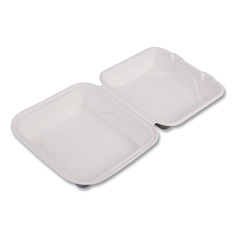 Eco-Products® Molded Fiber Hinged Clamshell Containers, 8 x 8 x 3, White, Sugarcane, 200/Carton (ECOEPHC81) Case of 200