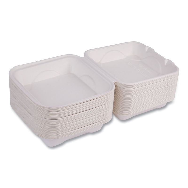 Eco-Products® Molded Fiber Hinged Clamshell Containers, 8 x 8 x 3, White, Sugarcane, 200/Carton (ECOEPHC81) Case of 200