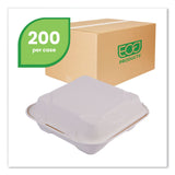 Eco-Products® Molded Fiber Hinged Clamshell Containers, 8 x 8 x 3, White, Sugarcane, 200/Carton (ECOEPHC81) Case of 200