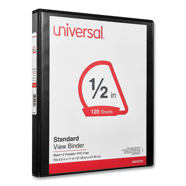 Universal® Slant D-Ring View Binder, 3 Rings, 0.5" Capacity, 11 x 8.5, Black (UNV20701)