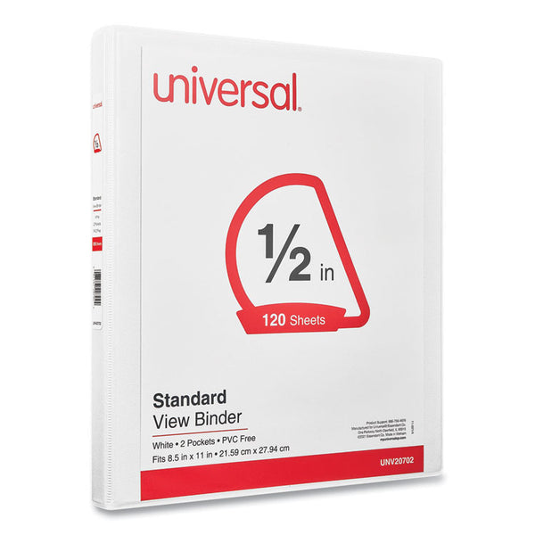 Universal® Slant D-Ring View Binder, 3 Rings, 0.5" Capacity, 11 x 8.5, White (UNV20702)