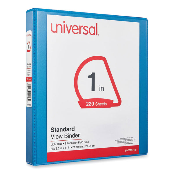 Universal® Slant D-Ring View Binder, 3 Rings, 1" Capacity, 11 x 8.5, Light Blue (UNV20713)