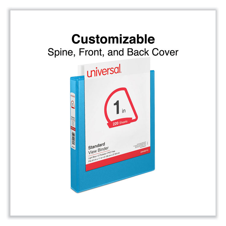 Universal® Slant D-Ring View Binder, 3 Rings, 1" Capacity, 11 x 8.5, Light Blue (UNV20713)