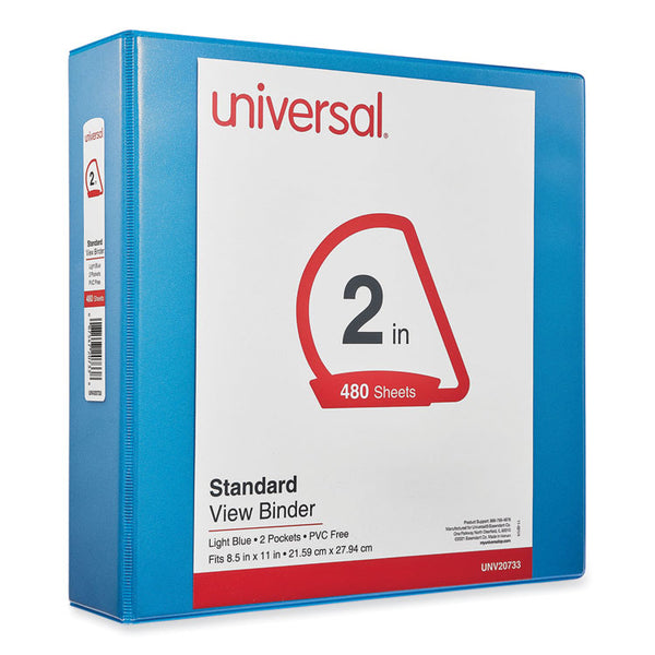 Universal® Slant D-Ring View Binder, 3 Rings, 2" Capacity, 11 x 8.5, Light Blue (UNV20733)