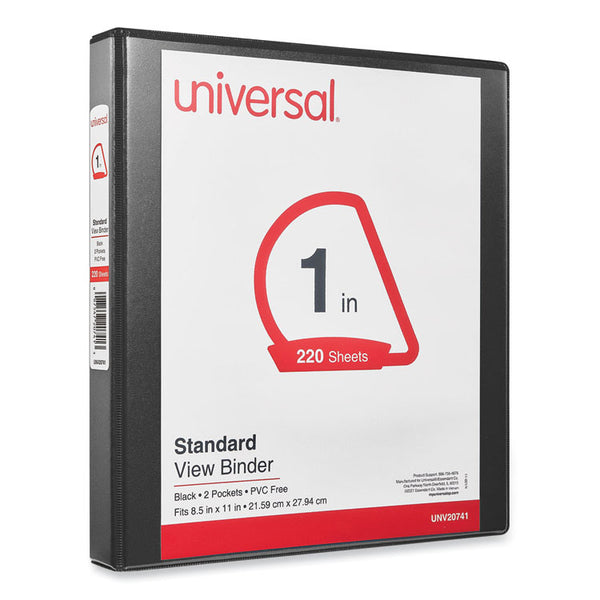 Universal® Slant D-Ring View Binder, 3 Rings, 1" Capacity, 11 x 8.5, Black (UNV20741)