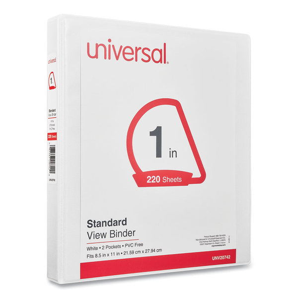 Universal® Slant D-Ring View Binder, 3 Rings, 1" Capacity, 11 x 8.5, White, 4/Pack (UNV20742PK)