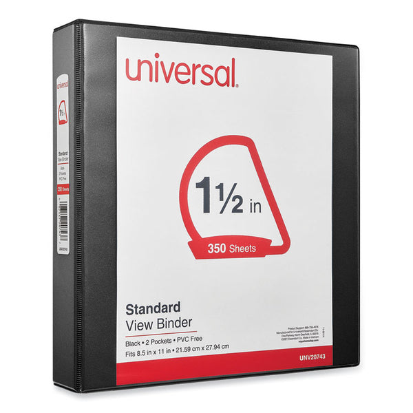 Universal® Slant D-Ring View Binder, 3 Rings, 1.5" Capacity, 11 x 8.5, Black (UNV20743)