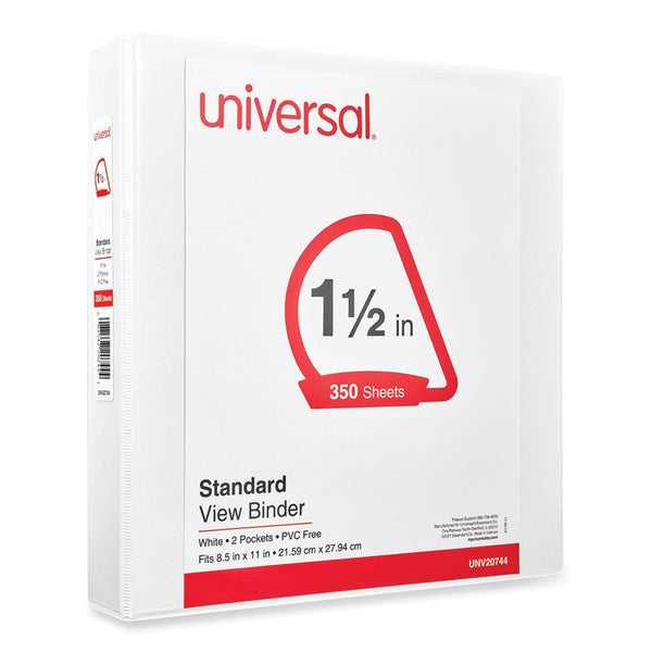 Universal® Slant D-Ring View Binder, 3 Rings, 1.5" Capacity, 11 x 8.5, White (UNV20744)