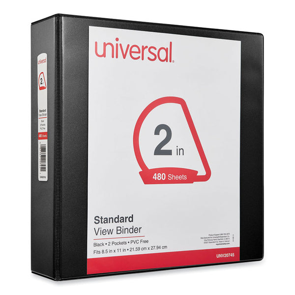 Universal® Slant D-Ring View Binder, 3 Rings, 2" Capacity, 11 x 8.5, Black (UNV20745)