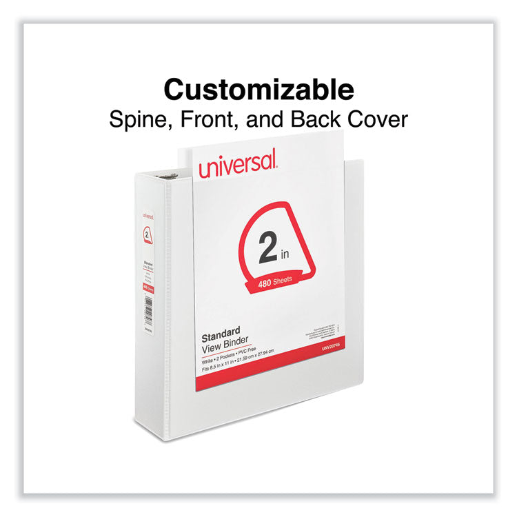 Universal® Slant D-Ring View Binder, 3 Rings, 2" Capacity, 11 x 8.5, White (UNV20746)