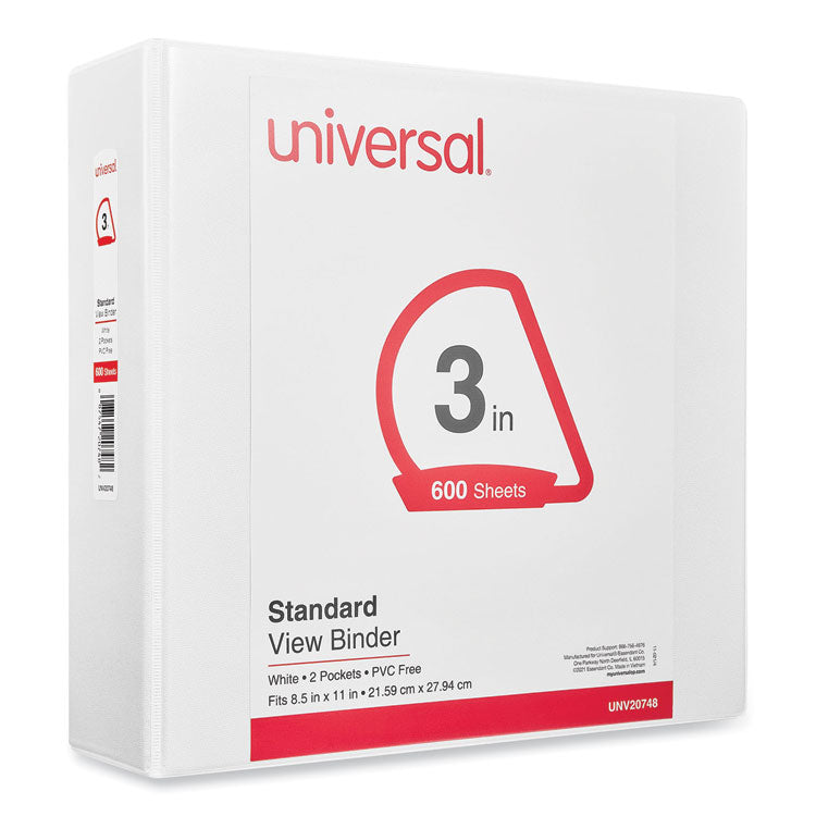 Universal® Slant D-Ring View Binder, 3 Rings, 3" Capacity, 11 x 8.5, White (UNV20748)