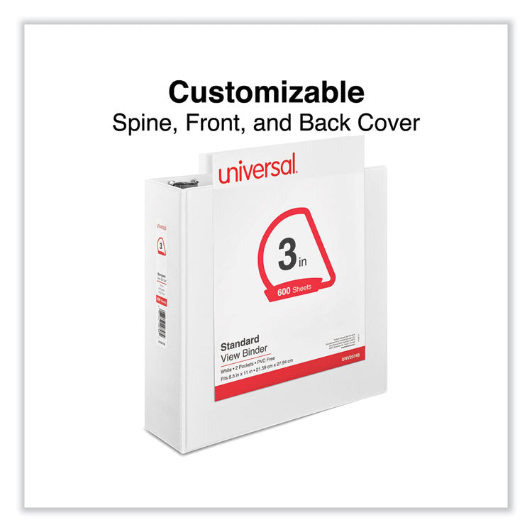 Universal® Slant D-Ring View Binder, 3 Rings, 3" Capacity, 11 x 8.5, White (UNV20748)