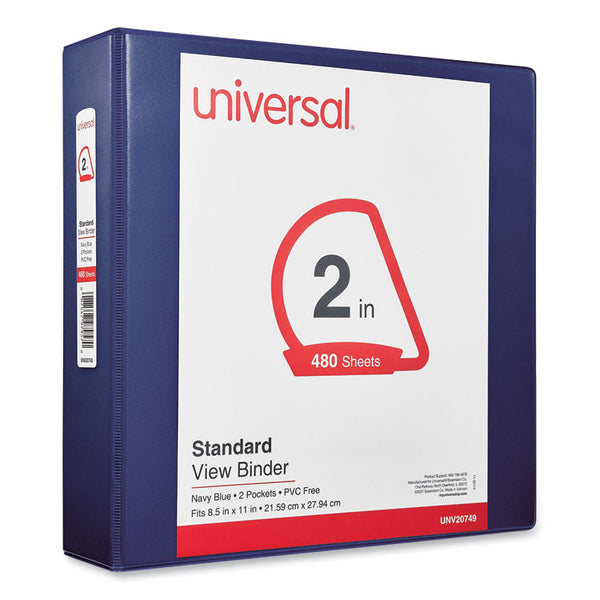 Universal® Slant D-Ring View Binder, 3 Rings, 2" Capacity, 11 x 8.5, Navy Blue (UNV20749)