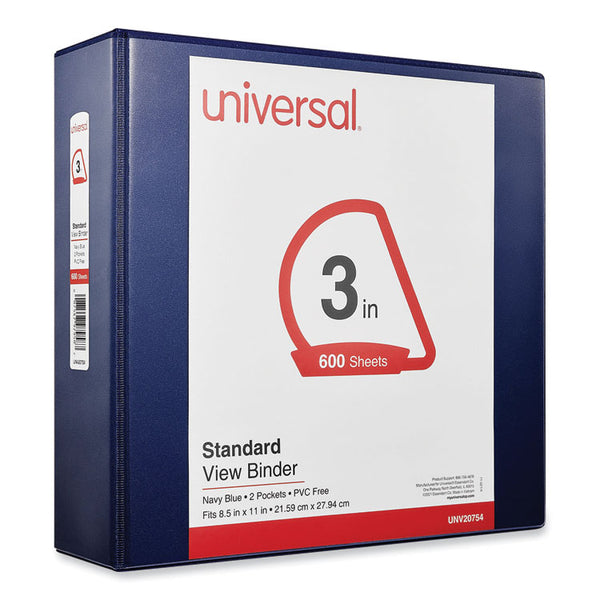 Universal® Slant D-Ring View Binder, 3 Rings, 3" Capacity, 11 x 8.5, Navy Blue (UNV20754)