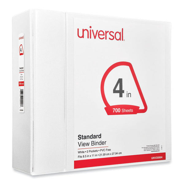 Universal® Slant D-Ring View Binder, 3 Rings, 4" Capacity, 11 x 8.5, White (UNV20994)